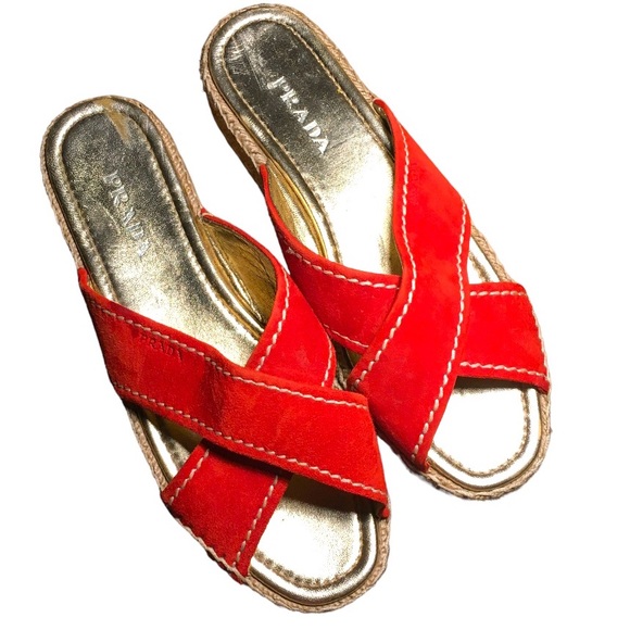 Prada Red Suede Platform Espadrilles 40.5 - Picture 2 of 14